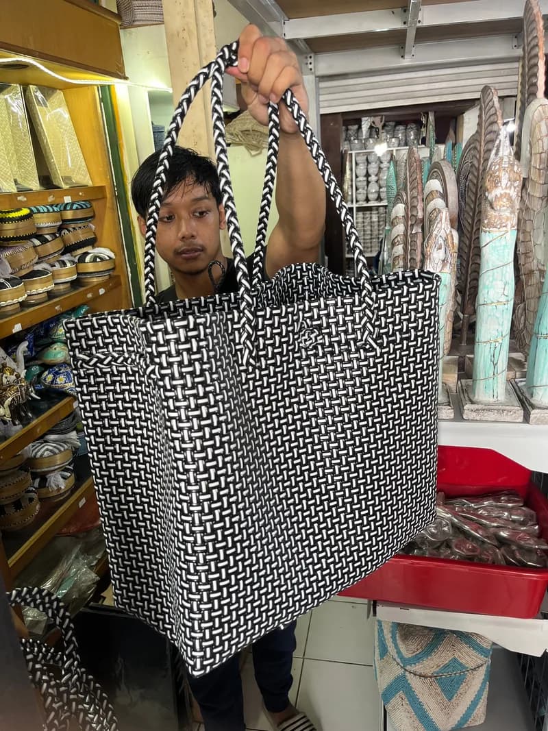 Jumbo Black Woven Bag made from Woven - Balinese Arts & Crafts (view 2) - thumbnail