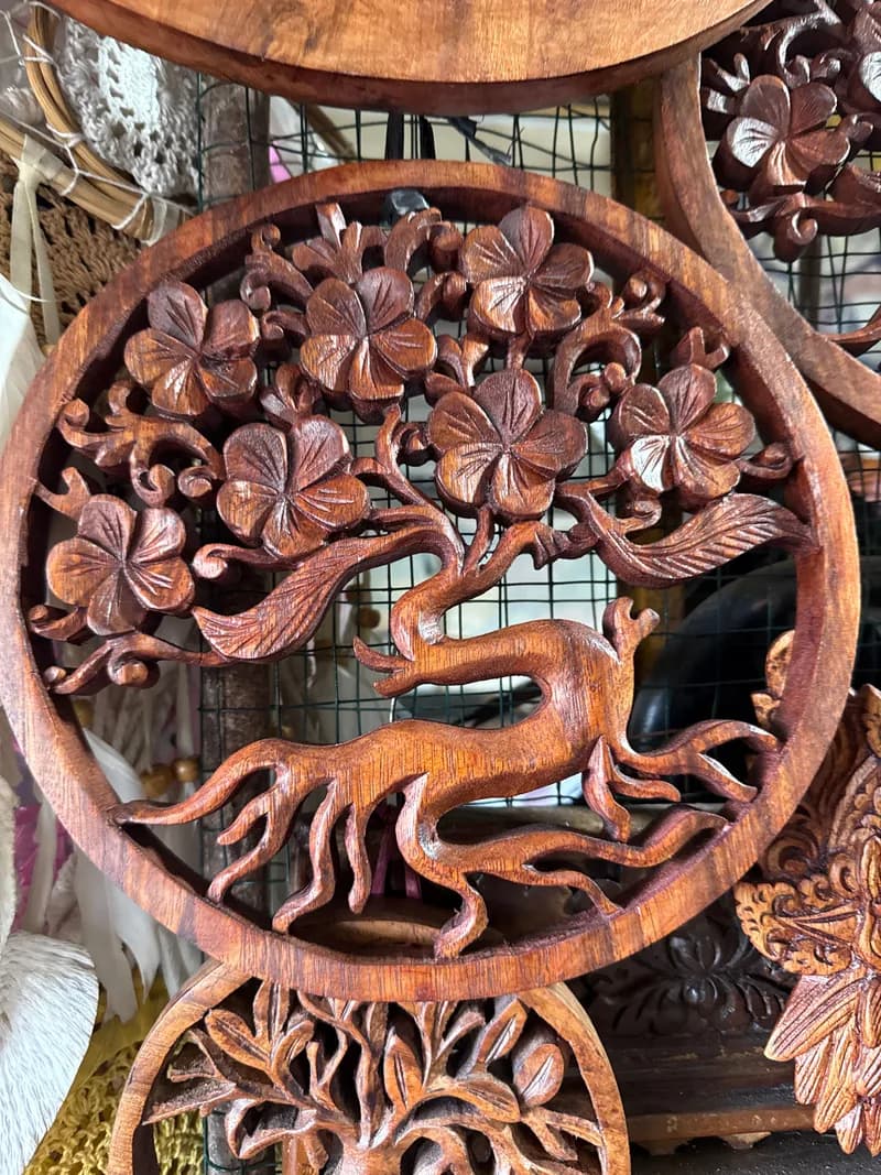 Circular Tree Carving made from Wood (suar) - Balinese Wood Carving (view 2) - thumbnail