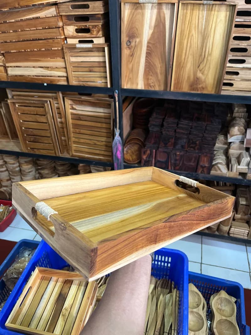 Tray Wood W/ Handle made from Wood Base - Balinese Arts & Crafts (view 2) - thumbnail