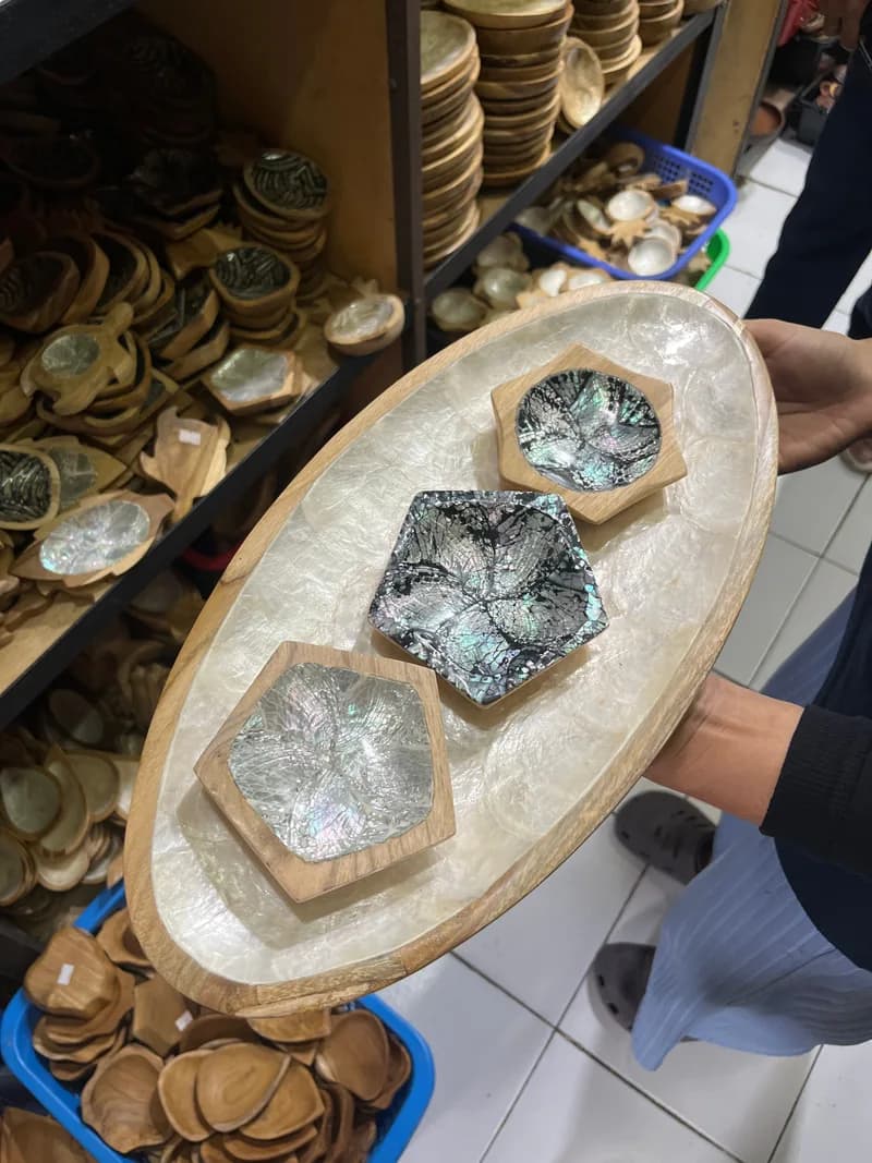 Pentagon Tray Snack Wood With Shell Coating made from Wood Base And Shell Coating - Balinese Arts & Crafts (view 2) - thumbnail
