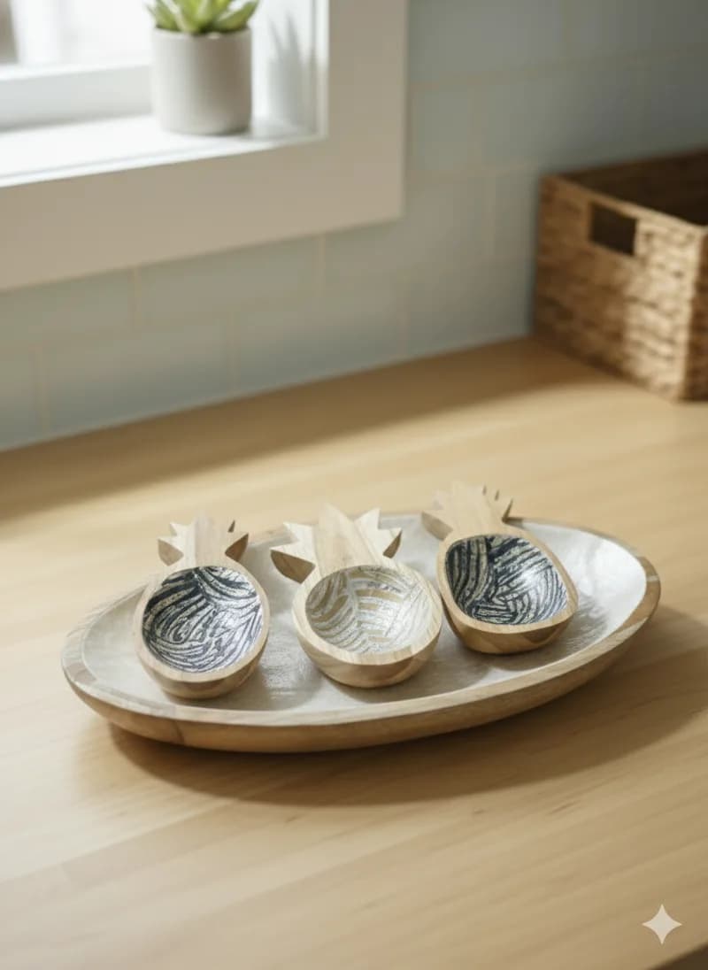 Pineapple Tray Snack Wood With Shell Coating made from Wood Base And Shell Coating - Balinese Arts & Crafts (view 3) - thumbnail