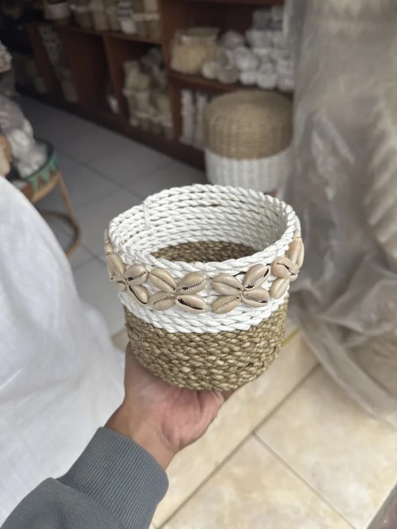 Seagrass Woven Bowl With Shells made from Seagrass Woven Bowl And Shell - Balinese Arts & Crafts (view 2) - thumbnail
