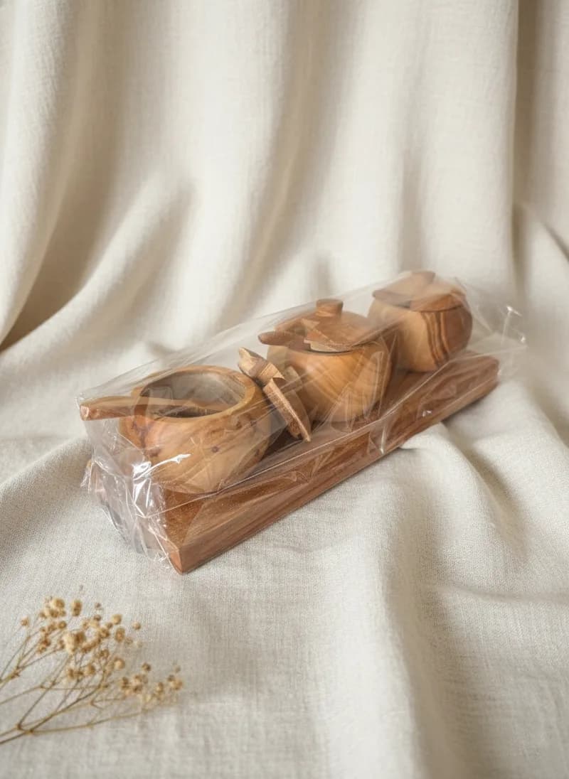 Wooden Container For Sambal, Coconut Shaped (3 Piece)
