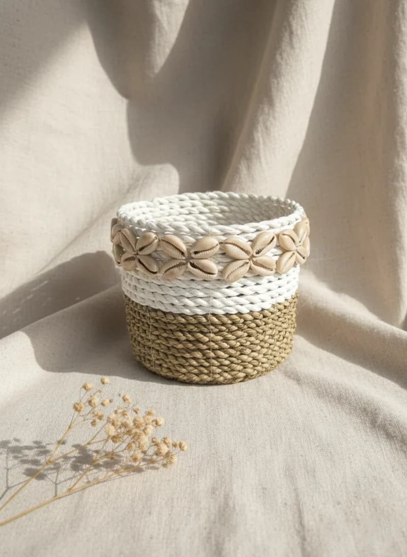 Seagrass Woven Bowl With Shells