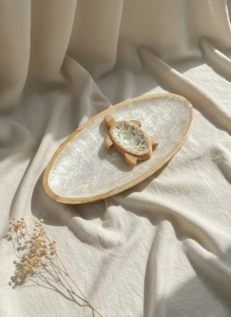 Turtle Tray Snack Wood With Shell Coating